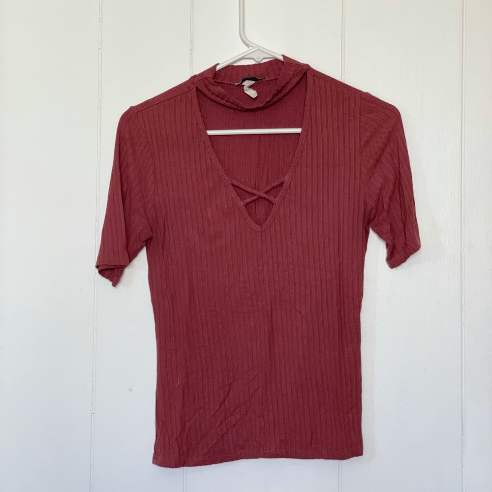 Mauve strappy chest ribbed blouse